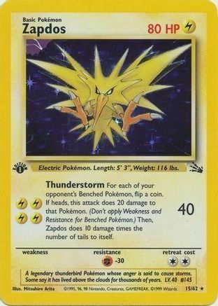 Zapdos (15 62) (Cosmos Holo) [Fossil 1st Edition] For Sale